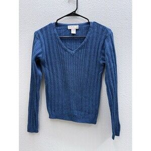 Vintage Bugle Boy Collection for Her Sweater Size Small Blue V- Neck Long Sleeve